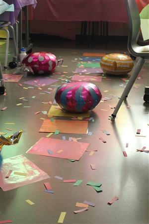 Candy decorations on classroom floor