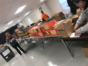 Food distribution boxes on tables